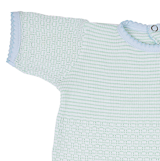 Short Sleeve Romper, Mint/Blue Trim - Magpies Paducah