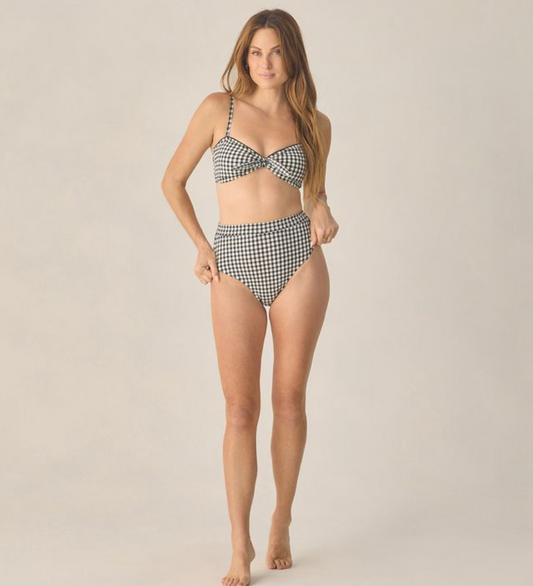 Women's Knotted Bandeau Bikini, Black Gingham - Magpies Paducah