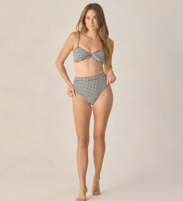 Women's Knotted Bandeau Bikini, Black Gingham - Magpies Paducah