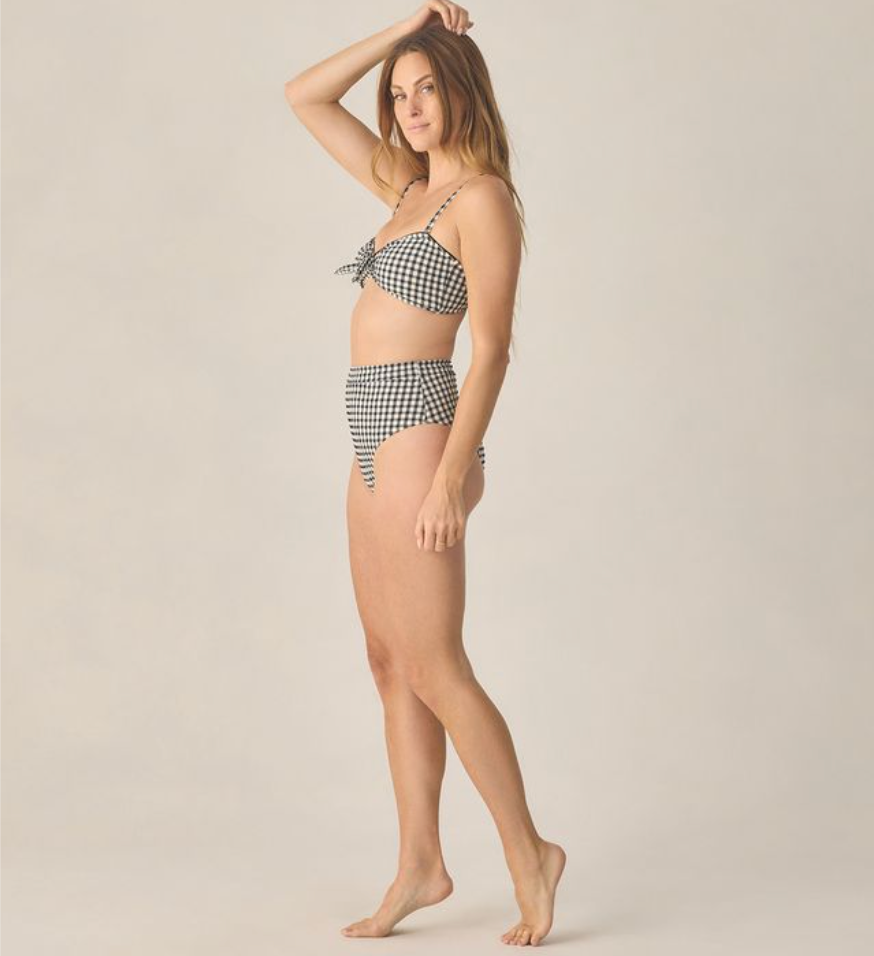 Women's Knotted Bandeau Bikini, Black Gingham - Magpies Paducah