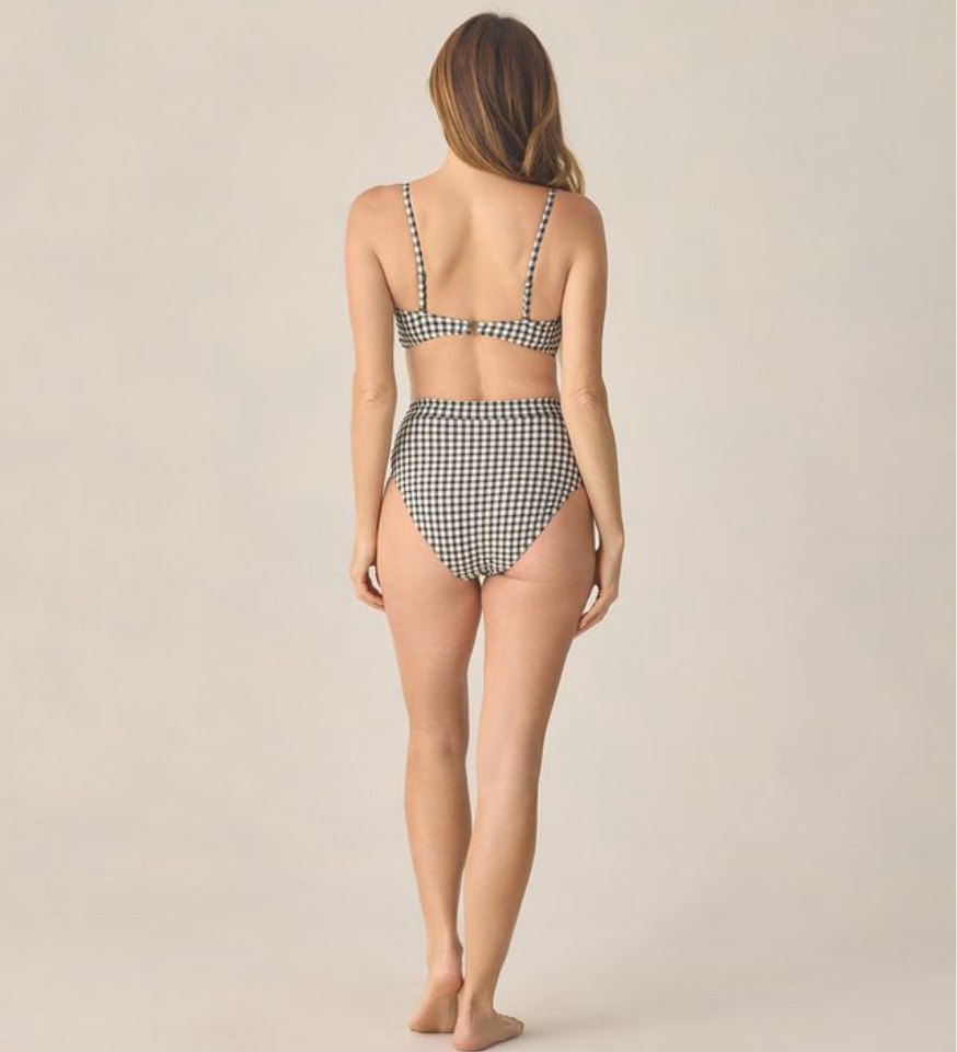 Women's Knotted Bandeau Bikini, Black Gingham - Magpies Paducah