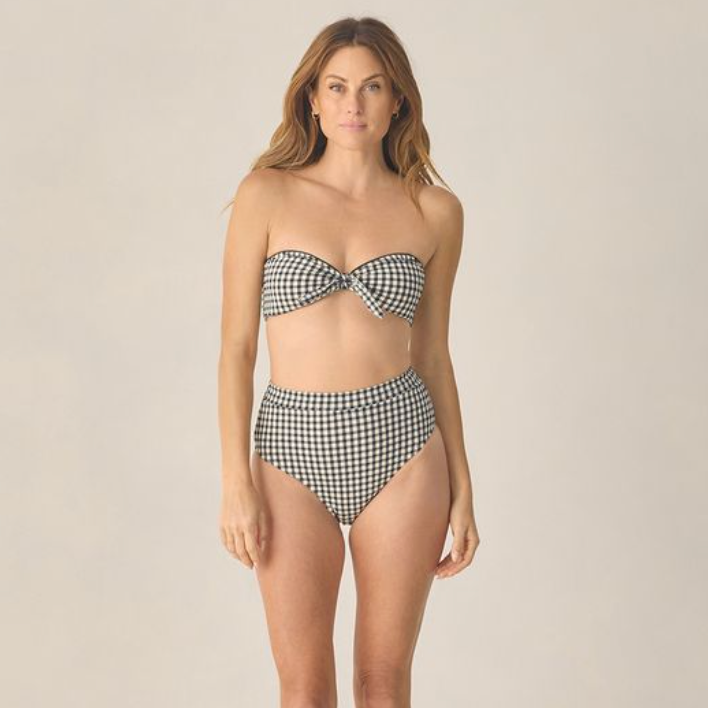 Women's Knotted Bandeau Bikini, Black Gingham - Magpies Paducah