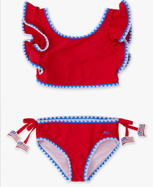 Crochet Trim Tankini, Vintage Red - Magpies Paducah
