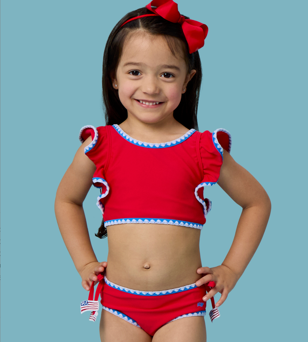 Crochet Trim Tankini, Vintage Red - Magpies Paducah