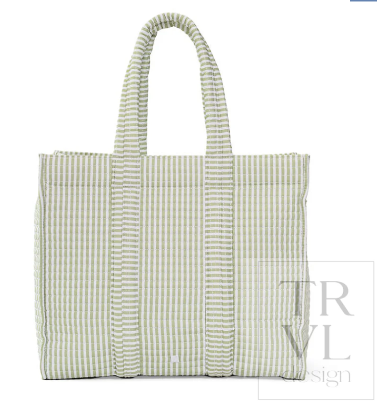 Quilted Go Go Tote, Sage Pimlico Stripe