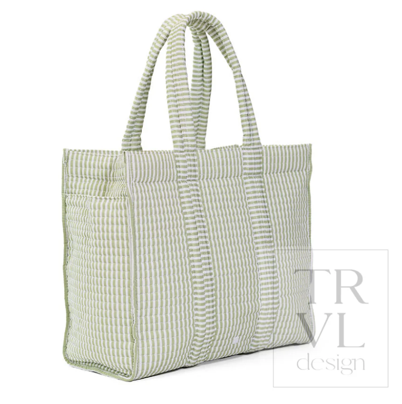 Quilted Go Go Tote, Sage Pimlico Stripe