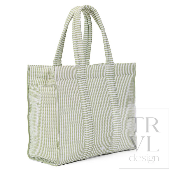 Quilted Go Go Tote, Sage Pimlico Stripe