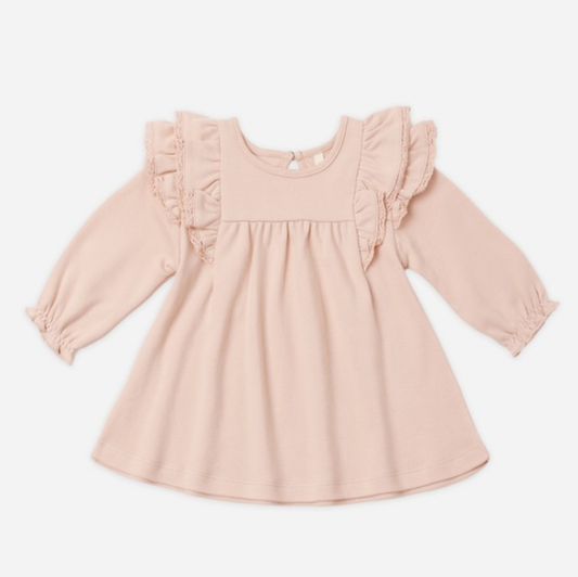 Long Sleeve Flutter Dress, Dusty Rose