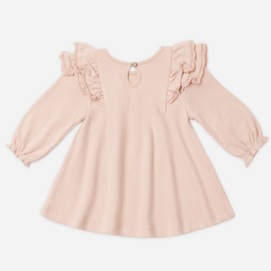 Long Sleeve Flutter Dress, Dusty Rose