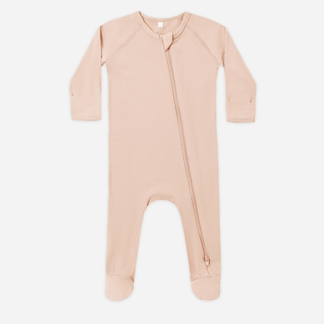 Bamboo Zip Footie, Dusty Rose