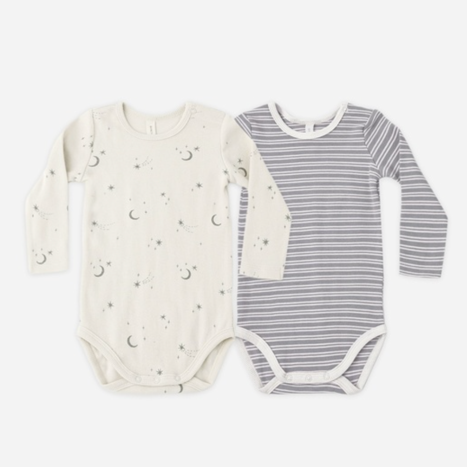 Ribbed Bodysuit 2 Pack, Slate Microstripe/Celestial