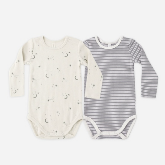 Ribbed Bodysuit 2 Pack, Slate Microstripe/Celestial