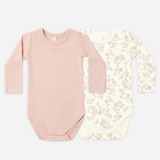 Jersey Bodysuit 2 Pack, Floral Vine/Dusty Rose