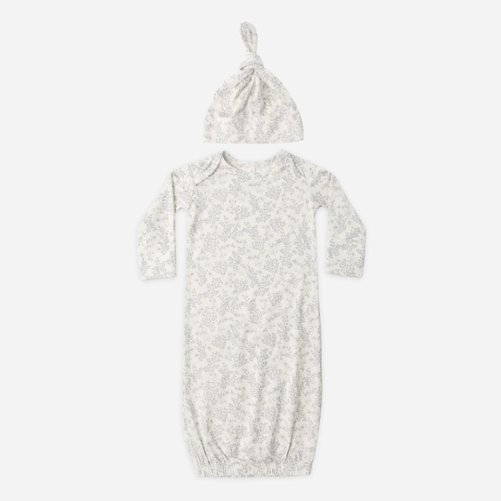 Bamboo Gown + Hat Set, Cloud Floral