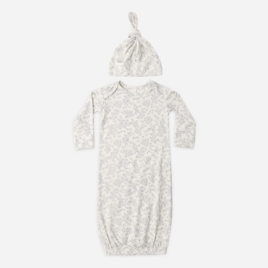 Bamboo Gown + Hat Set, Cloud Floral