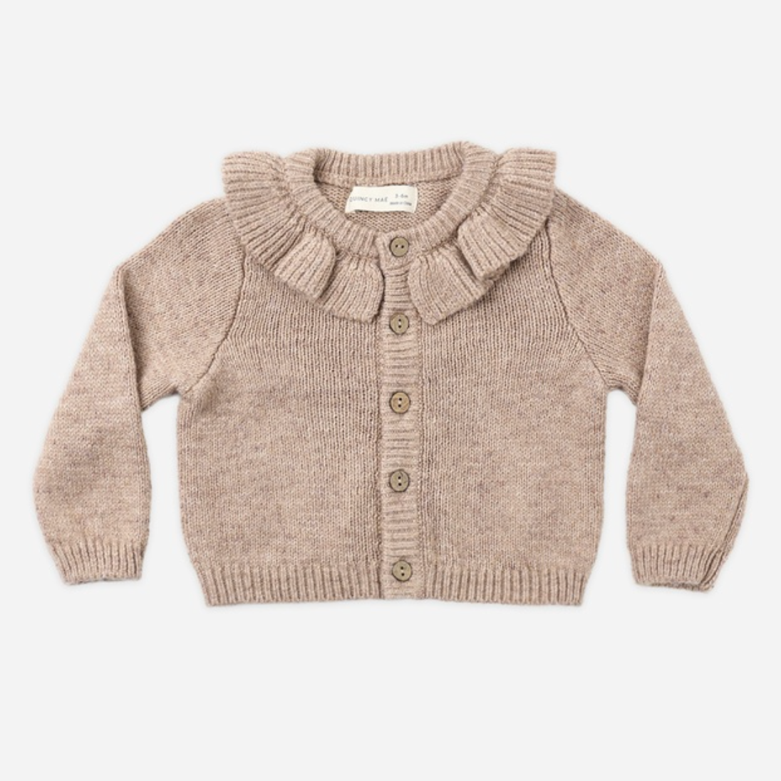 Ruffle Collar Cardigan, Heathered Almond