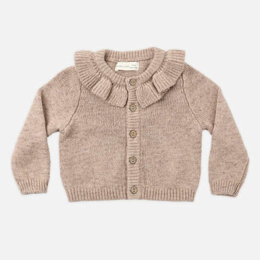 Ruffle Collar Cardigan, Heathered Almond