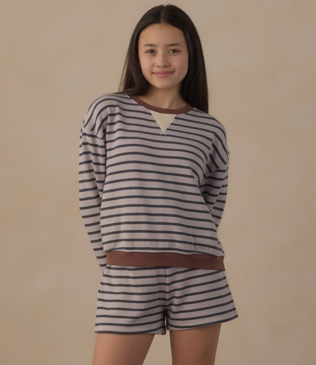 Teen Oversized Crew Sweatshirt, Midnight Stripe