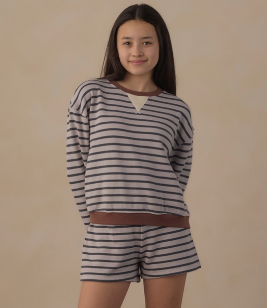 Teen Oversized Crew Sweatshirt, Midnight Stripe
