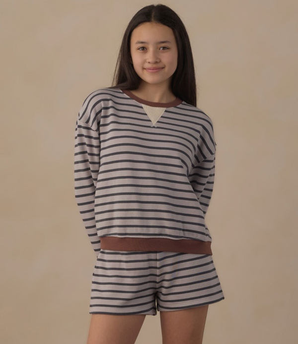 Teen Oversized Crew Sweatshirt, Midnight Stripe