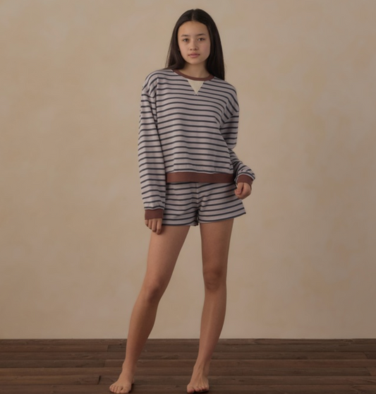 Teen Oversized Crew Sweatshirt, Midnight Stripe
