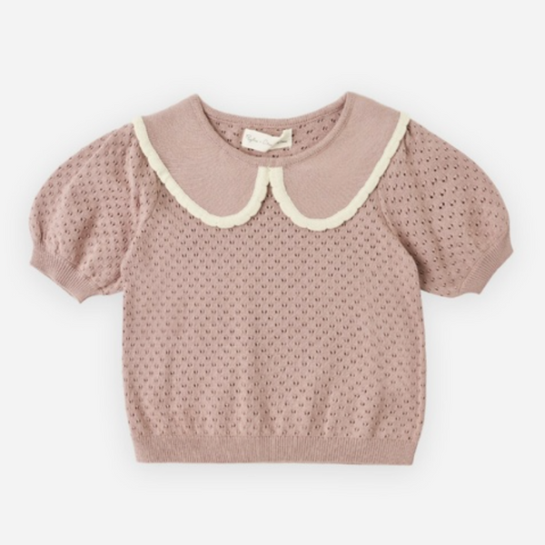 Pointelle Collared Top, Rosewood