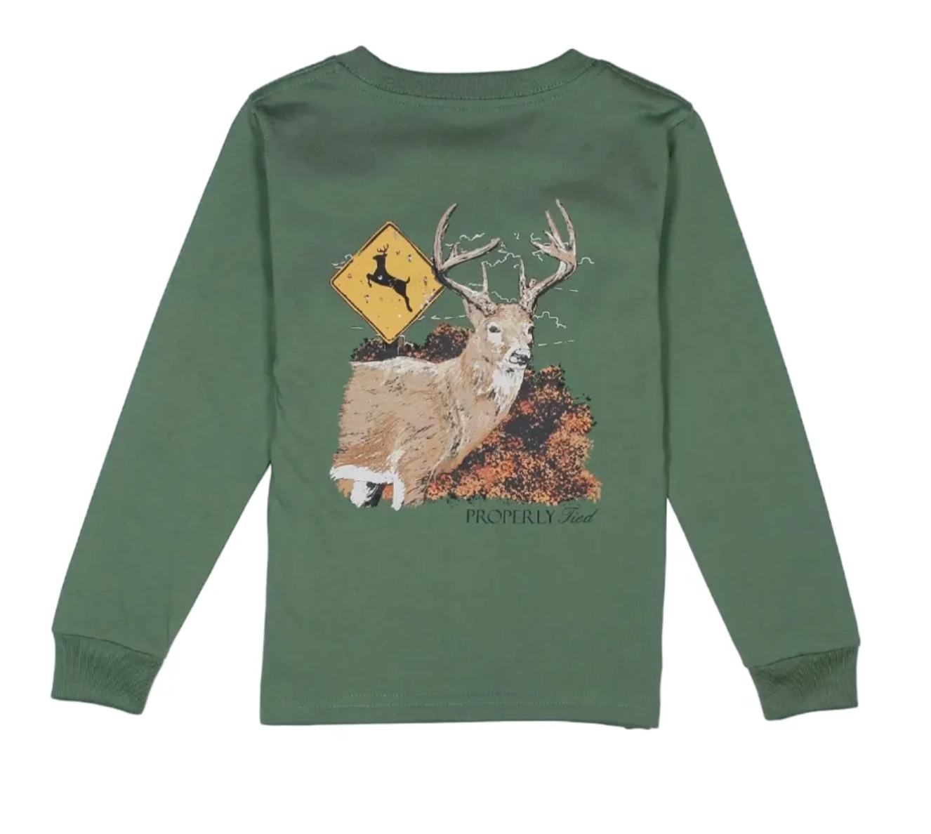 Long Sleeve Tee, Fern Green Deer Crossing