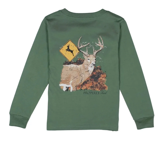 Long Sleeve Tee, Fern Green Deer Crossing