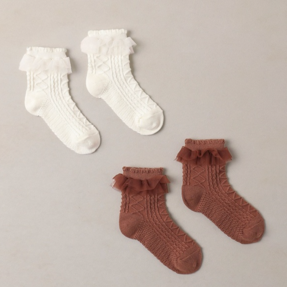 Ruffle Socks, Spice/Ivory