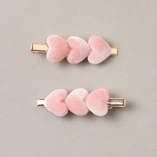 Velvet Heart Clips, Rose
