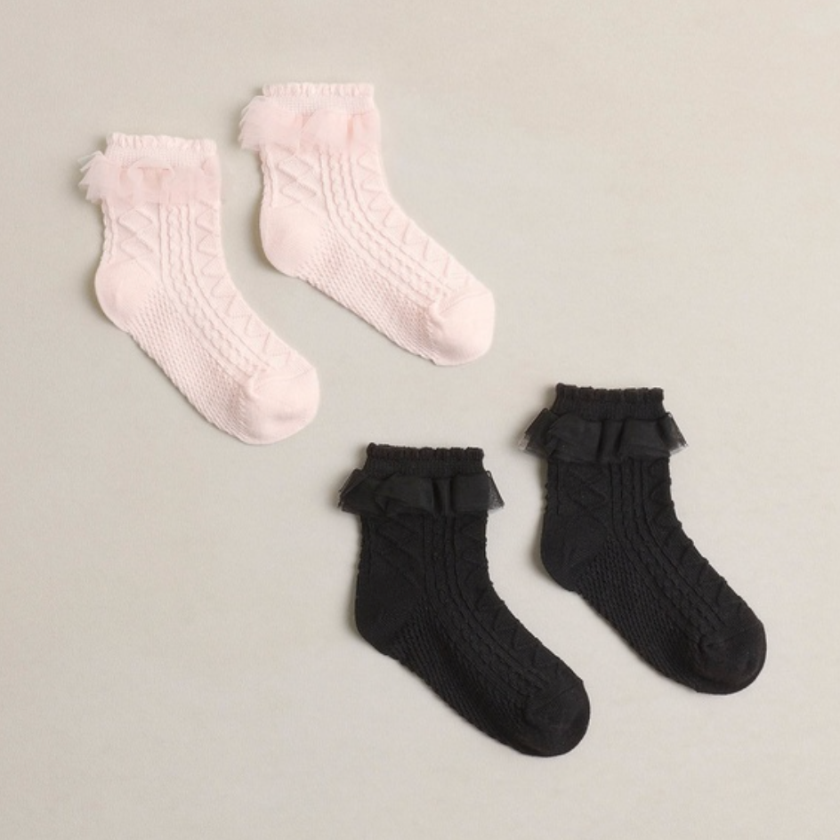Ruffle Socks, Black/Blush