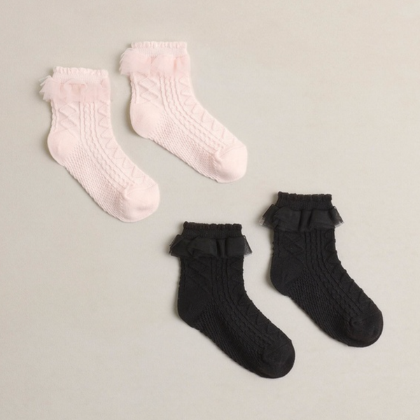 Ruffle Socks, Black/Blush