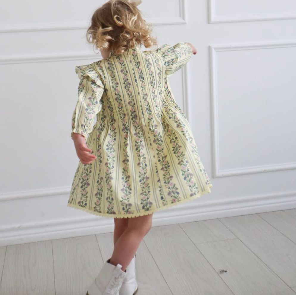 Elizabeth Dress, Yellow Floral Stripe