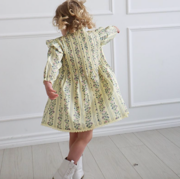 Elizabeth Dress, Yellow Floral Stripe