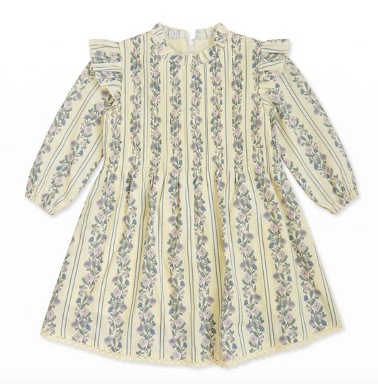 Elizabeth Dress, Yellow Floral Stripe