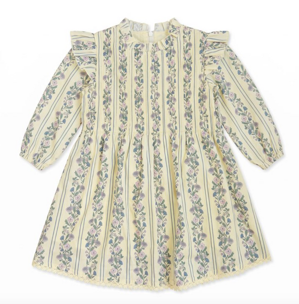 Elizabeth Dress, Yellow Floral Stripe
