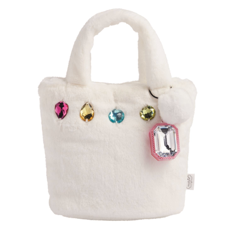 Glitzy Faux Fur Purse, White