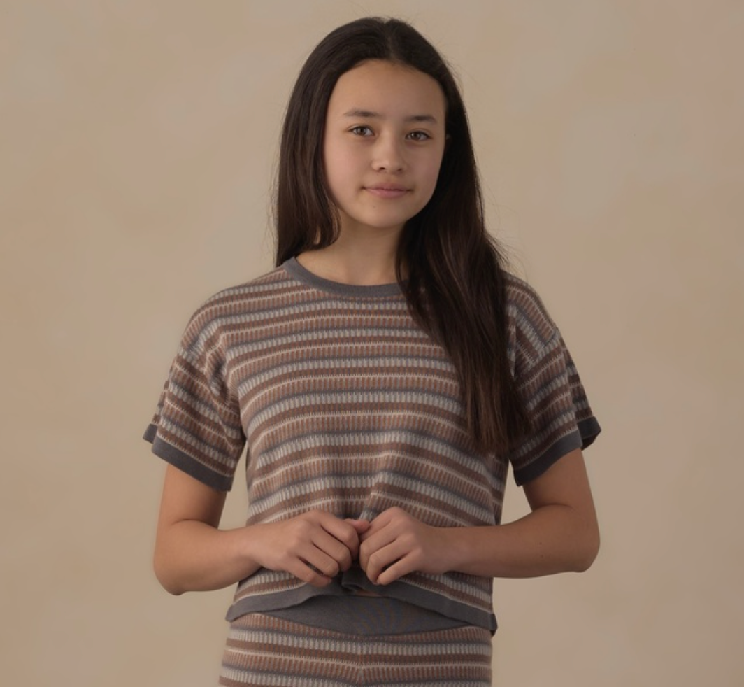 Teen Boxy Crop Knit Tee, Multi Stripe