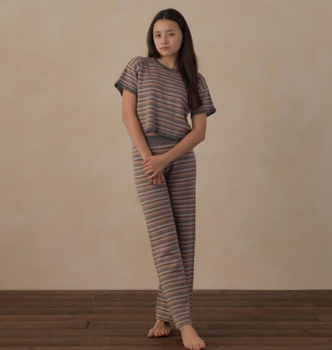 Teen Boxy Crop Knit Tee, Multi Stripe