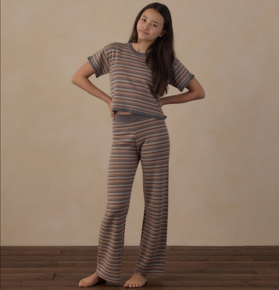 Teen Boxy Crop Knit Tee, Multi Stripe