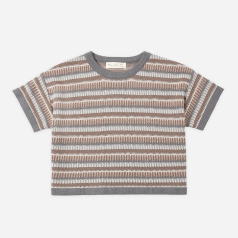Boxy Crop Knit Tee, Multi Stripe