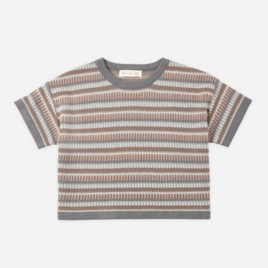 Boxy Crop Knit Tee, Multi Stripe