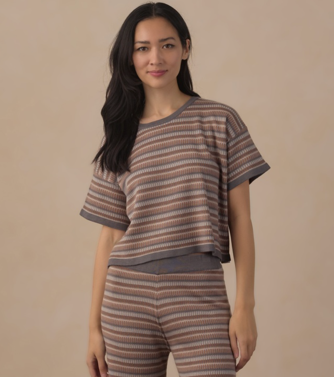 Women's Boxy Crop Tee, Multi Stripe
