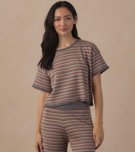 Women's Boxy Crop Tee, Multi Stripe