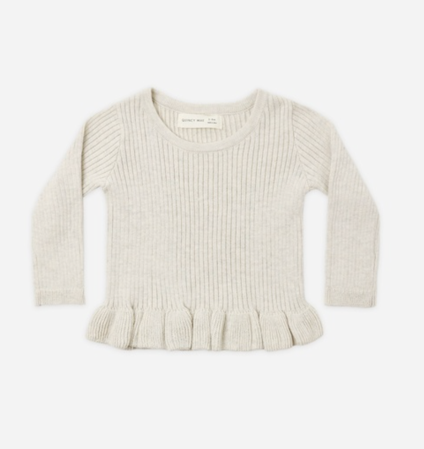 Rib Knit Peplum Top, Heathered Oatmeal