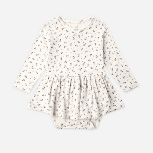 Pointelle Skirted Bodysuit, Blue Ditsy