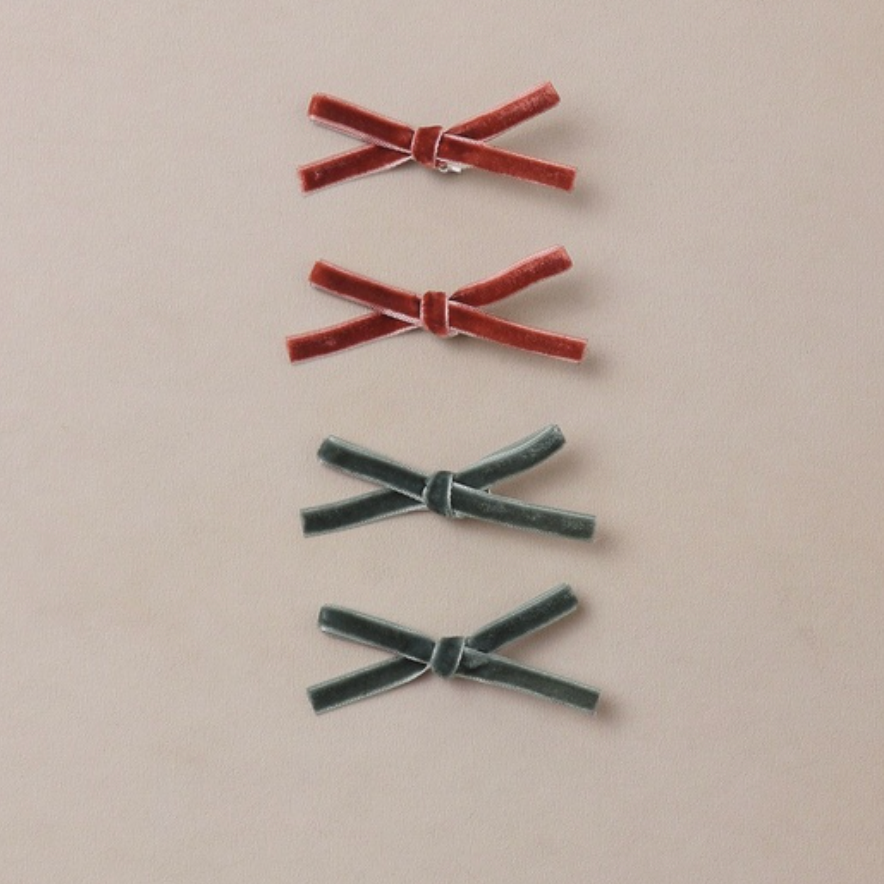 Mini Ribbon Bows, Green + Ruby
