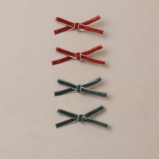 Mini Ribbon Bows, Green + Ruby