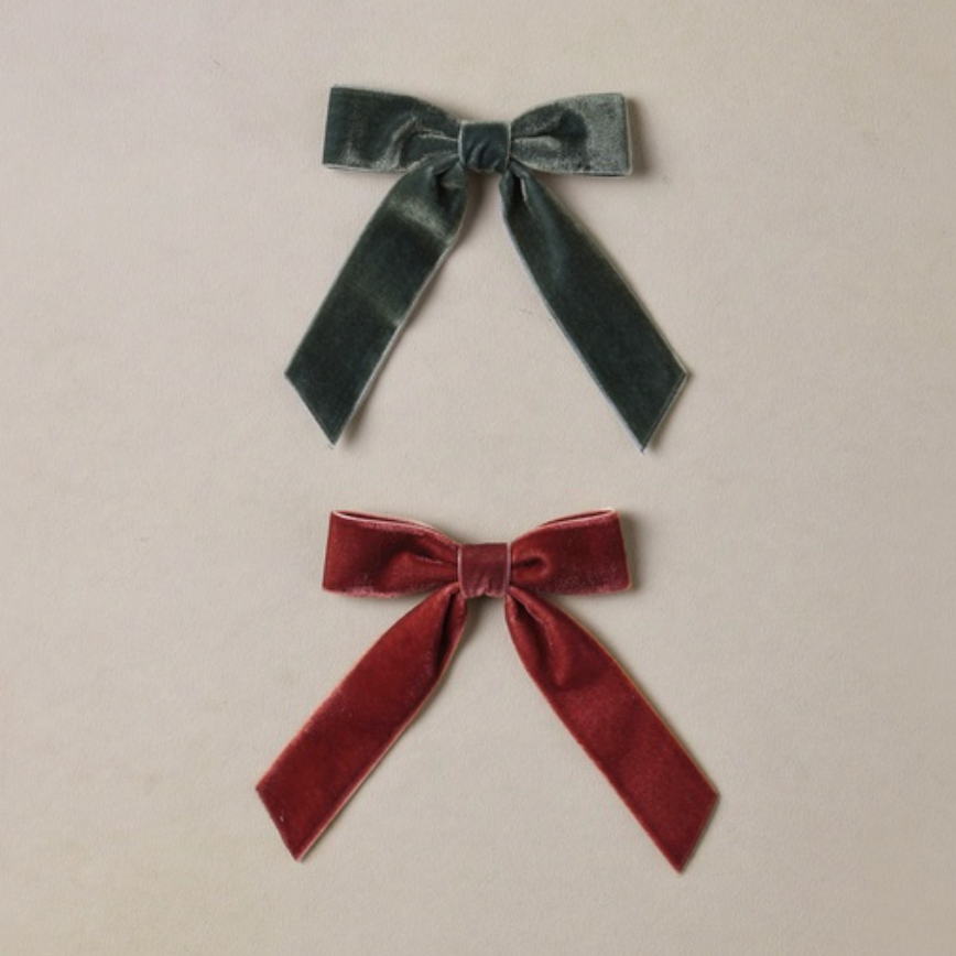 Velvet Bows Set, Green + Ruby