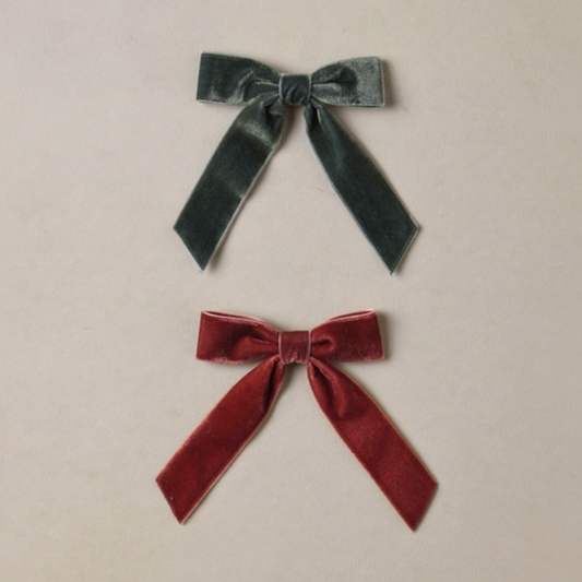 Velvet Bows Set, Green + Ruby